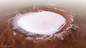 Computergenerierte Schrägansicht des Korolev-Kraters auf Basis von Mars-Express-Daten