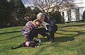President Bill Clinton and First Lady Hillary Clinton playing with Socks