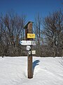 Poľský turistický smerovník na vrchole Jarabej skaly (1 199,0 m n. m.)