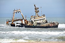 Zelia India shipwreck, south of Henties Bay, November 2014 Schiffswrack Zeila, Namibia 2014.jpg