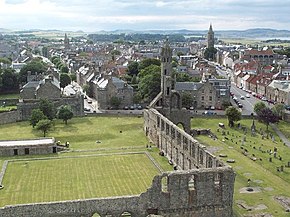 The ruins of St Andrews Cathedral; the stone was taken and reused in many of the surrounding houses St. Andrews from the ruined Cathedral - geograph.org.uk - 101422.jpg