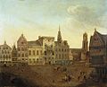 Gezicht op diverse panden aan de Stadhuisbrug (deel van het Utrechtse stadhuis). In het schilderij uit 1663 staat rechts een bij Snippenvlucht behorend hoekhuis genaamd Koeckenkelnaer.