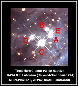 오리온자리 세타1. 가운데 가장 밝은 별이 C이다.