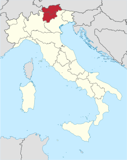 Karta över Italien med Trentino-Sydtyrolen markerat