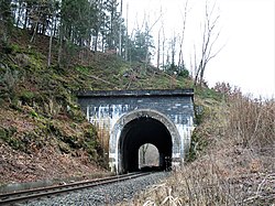 Pohled na tunel ve směru od železniční zastávky Kryštofovo Údolí