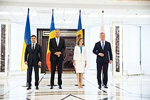 Ukraine President Volodymyr Zelenskyy, Romania President Klaus Iohannis, Moldova President Maia Sandu, and Poland President Andrzej Duda meet in Moldova, 27 August 2021.jpg