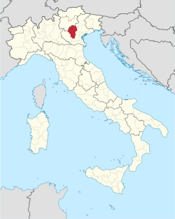 Map heichlichtin the location o the province o Vicenza in Italy