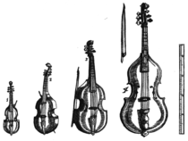 Rodina gamb: 1–3 viola da gamba, 4 violone (kontrabasová gamba)