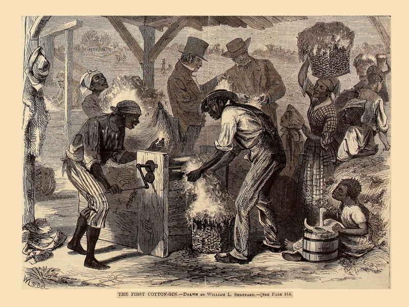Fitxategi:William L. Sheppard - First use of the Cotton Gin, Harper's weekly, 18 Dec. 1869, p. 813.png