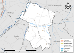 Carte en couleur présentant le réseau hydrographique de la commune