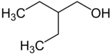 Skeletal formula of 2-ethyl-1-butanol with some implicit hydrogens shown