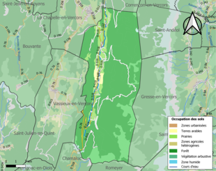 Carte en couleurs présentant l'occupation des sols.