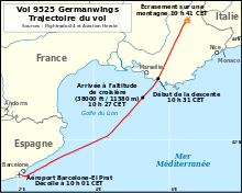 Carte du sud-est de la France indiquant une ligne rouge et différents points de repère.