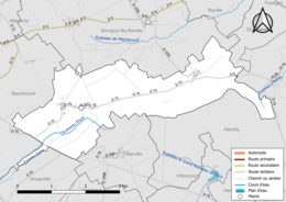 Carte en couleur présentant le réseau hydrographique de la commune