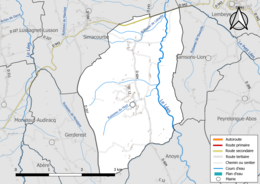 Carte en couleur présentant les réseau hydrographique de la commune