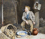 لوحة للرسام الأيرلندي جيمس ماهوني عنوانها "دخان على المكار" تصف المجاعة الأيرلندية الكبرىبين سنتيّ 1845 و1852م