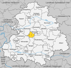 Elhelyezkedése Baden-Württemberg térképén