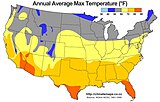 Évi átlagos max. hőmérséklet (Fahrenheit)