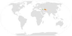 Map indicating locations of Azerbaijan and Turkmenistan