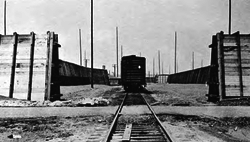 Barricaded storage track near Caven Point explosives pier in New York Harbor. Barricaded storage track near Caven Point explosives pier in New York Harbor..png