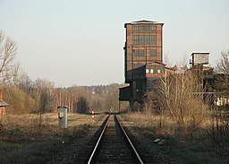 Traťová kolej Báňské dráhyv prostoru bývalé stanice Michálkovice.