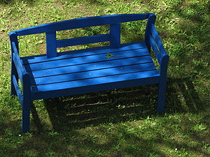 Blue wooden bench.