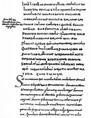 Erwähnung Frankfurts als Franconofurd im Sacrosyllabus des Paulinus von Aquileia aus dem Jahr 794