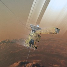 Artist's concept of Cassini's controlled atmospheric entry into Saturn Cassini's Grand Finale (37230499535).jpg