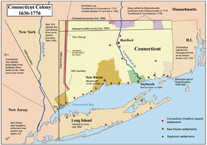 O hartă a coloniilor Connecticut, New Haven și Saybrook