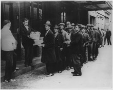 Great Depression, Breadlines-long line of people waiting to be fed, New York City, United States Depression, Breadlines-long line of people waiting to be fed, New York City, in the absence of substantial government... - NARA - 196506.tif