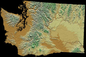 English: Digital Elevation map of Washington s...