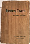 An old menu for Duarte's Tavern