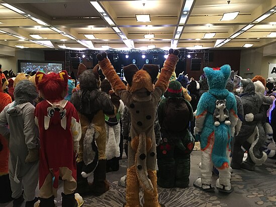 Fursuiter assembled for a 360° photo Image: Nicholas Moreau.