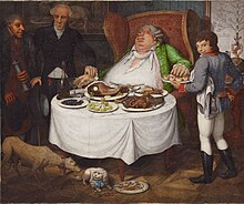 Le Glouton, 1804, 59 × 70,2 cm, gouache sur papier, réminiscences avec la peinture de Hogarth.