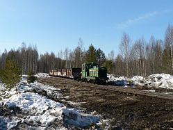 Diesellok der SŽD-Baureihe TU4 – № 818 mit Güterzug