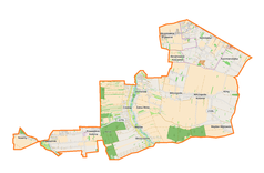 Mapa konturowa gminy Głusk, u góry nieco na prawo znajduje się punkt z opisem „Abramowice Prywatne”