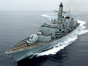 HMS Montrose, a Type 23 Frigate, performed a series of tight turns, during Marstrike 05. MOD 45145955.jpg