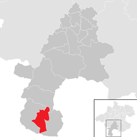 グムンデン郡におけるハルシュタットの位置の位置図