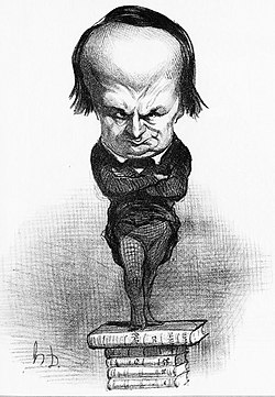 L’Écrivain.Caricature de Victor Hugo par  Daumier, parue dans le Charivari du 20 juillet 1849.