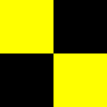 Un pavillon de marine composé de quatre carrés, 2 jaunes et 2 noirs en diagonale, le jaune est en haut à gauche.