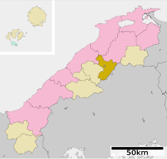 Kaart van Shimane met het district Iishi gemarkeerd