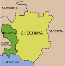 The Republic of Ingushetia (in green). Ingushetia chechnya en map.png