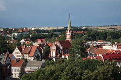 Pohled na centrum města. Uprostřed kostel sv. Kateřiny
