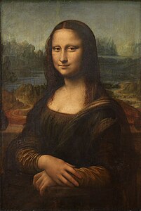 Tableau d'une femme regardant le spectateur, les mains croisées