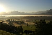 Matena nebulo en Rejnvalo inter Lienz / Altstätten kaj Rüthi.