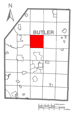 Map of Butler County, Pennsylvania, highlighting Clay Township