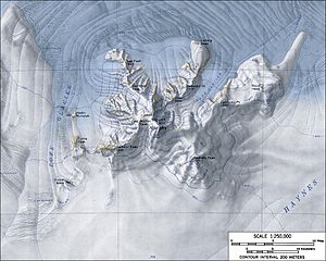 Topografische Karte (1:250.000) des Mount Murphy mit dem Roos-Gletscher (Mitte oben)