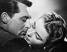 Cary Grant and Ingrid Bergman in Notorious (1946). RKO made over $1 million profit on the coproduction with David O. Selznick's Vanguard Films. Notorious1946.jpg