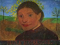 Paula Modersohn-Becker: Selbstporträt vor blühenden Bäumen (1902)