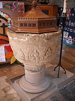 Norman baptismal font Pershore Abbey font.jpg